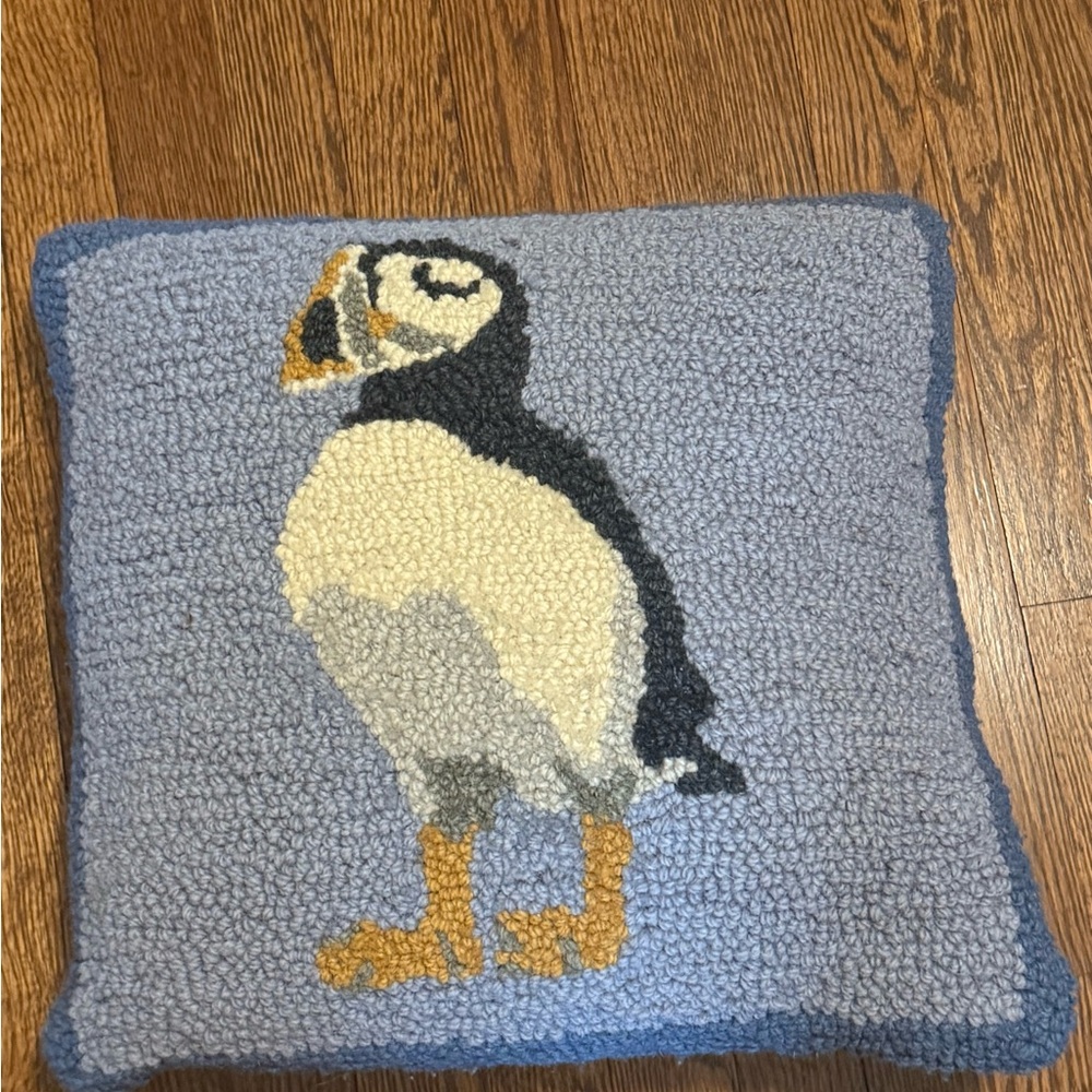 L.L. Bean Puffin Pillow in Blue and Cream